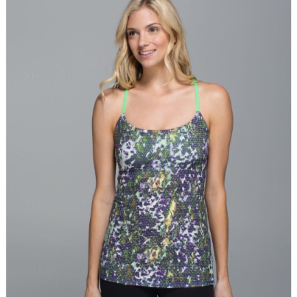 Lululemon Dancing Warrior Tank with Sports Bra, White Multi / Pistachio, Size 6